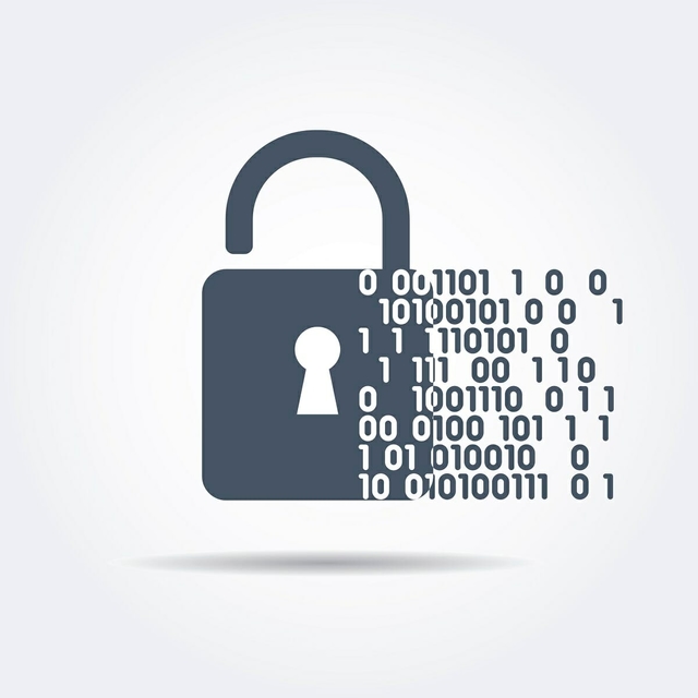 An illustration of a padlock with binary data code. Digital and online security concept.